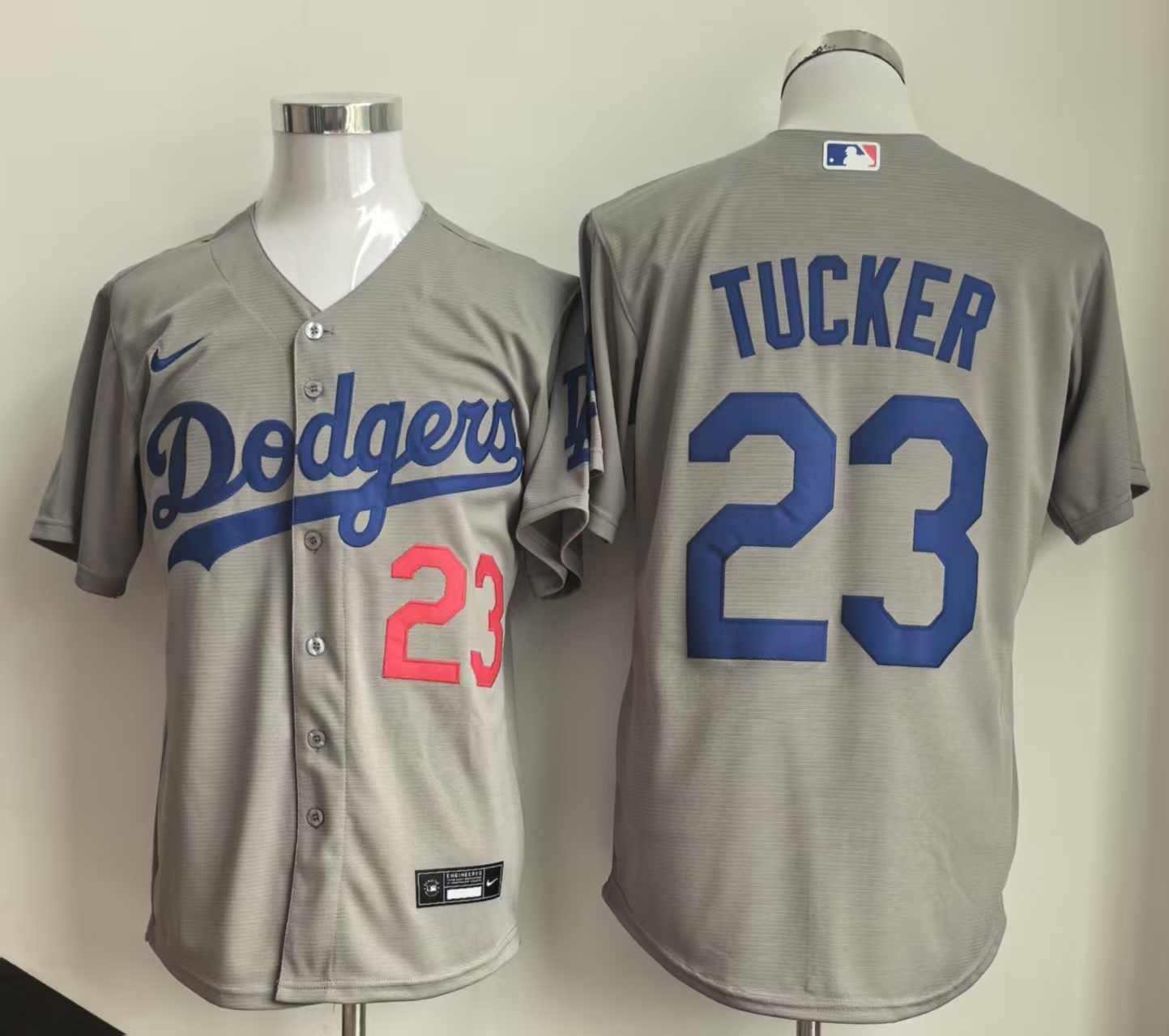 Men's Grey Los Angeles Dodgers #23 Kyle Tucker Cool Base Limited Stitched Baseball Jersey